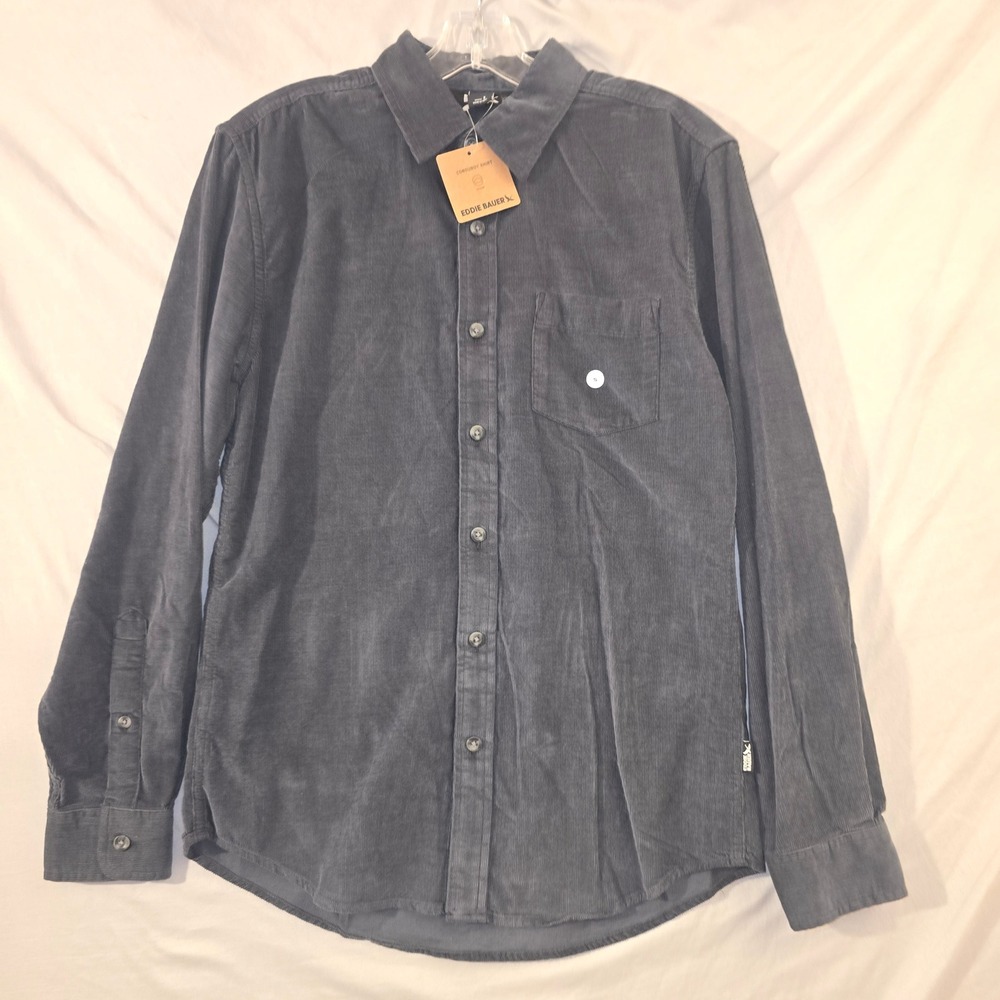 Eddie Bauer Corduroy Shirt Small Mens Gray Long Sleeve Button Up NWT